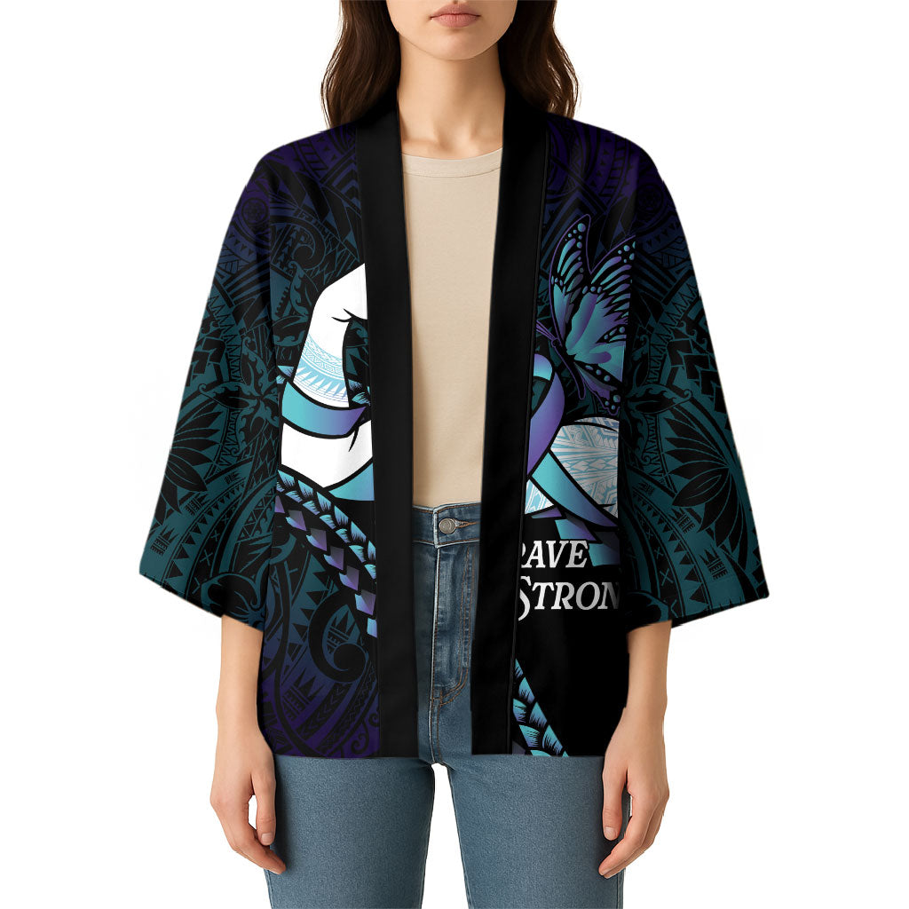 Personalised Polynesia Suicide Prevention Month Kimono Brave Strong Butterfly Teal Purple Ribbon