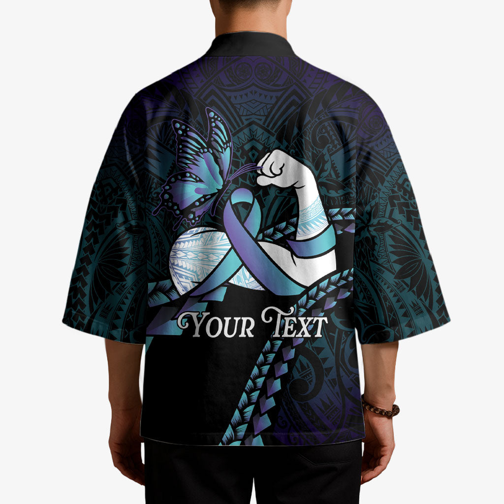 Personalised Polynesia Suicide Prevention Month Kimono Brave Strong Butterfly Teal Purple Ribbon