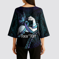 Personalised Polynesia Suicide Prevention Month Kimono Sleeve Blouse Brave Strong Butterfly Teal Purple Ribbon