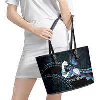 Personalised Polynesia Suicide Prevention Month Leather Tote Bag Brave Strong Butterfly Teal Purple Ribbon