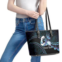 Personalised Polynesia Suicide Prevention Month Leather Tote Bag Brave Strong Butterfly Teal Purple Ribbon