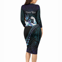 Personalised Polynesia Suicide Prevention Month Long Sleeve Bodycon Dress Brave Strong Butterfly Teal Purple Ribbon