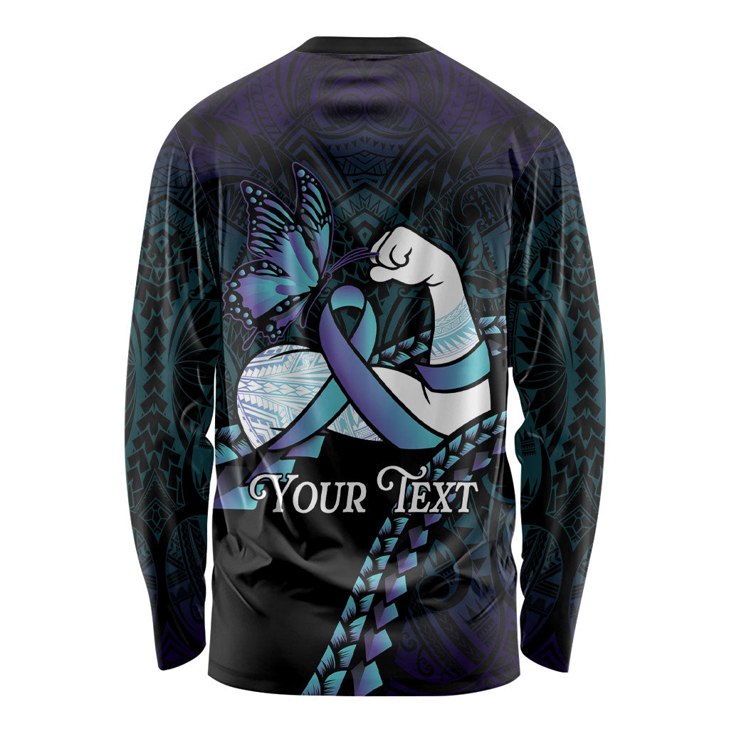 Personalised Polynesia Suicide Prevention Month Long Sleeve Shirt Brave Strong Butterfly Teal Purple Ribbon