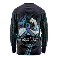 Personalised Polynesia Suicide Prevention Month Long Sleeve Shirt Brave Strong Butterfly Teal Purple Ribbon