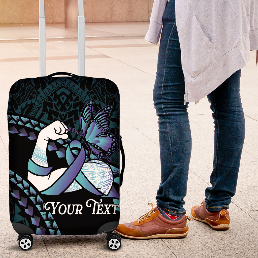 Personalised Polynesia Suicide Prevention Month Luggage Cover Brave Strong Butterfly Teal Purple Ribbon