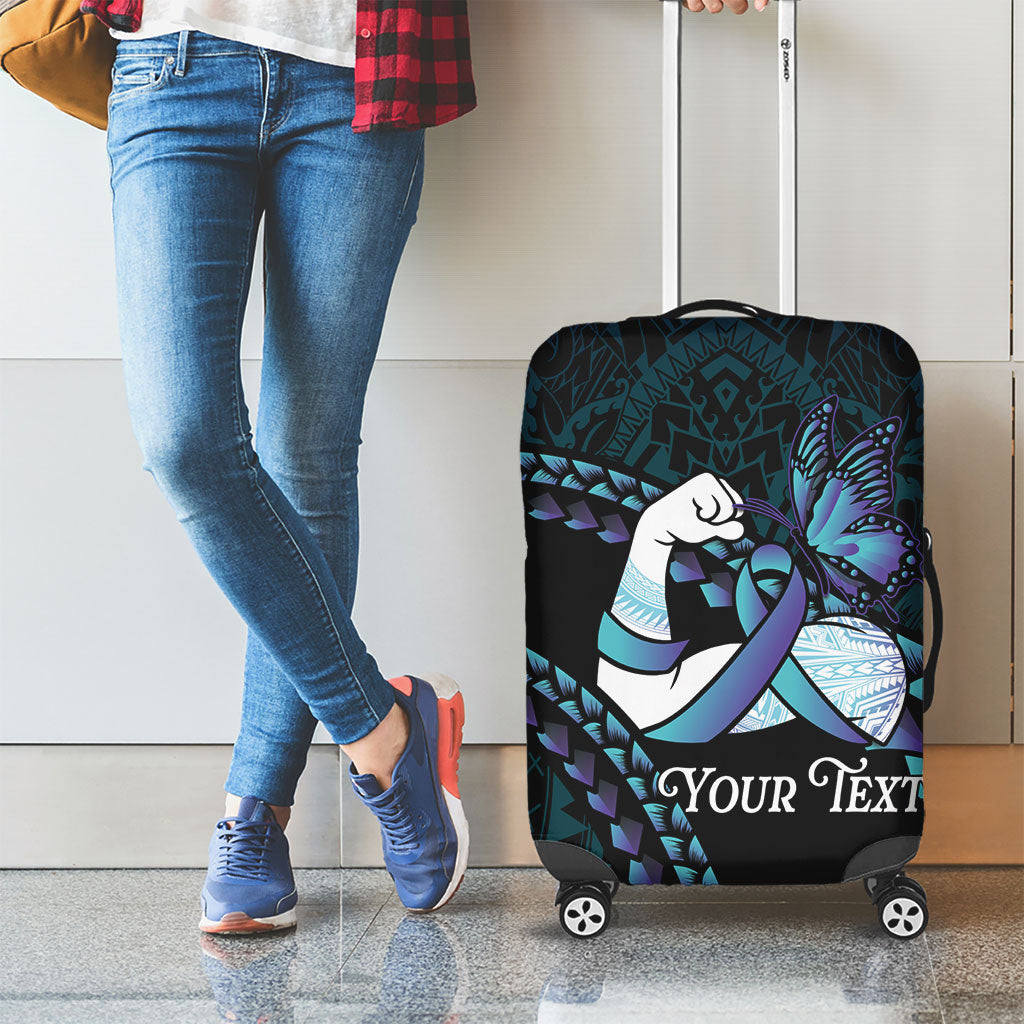 Personalised Polynesia Suicide Prevention Month Luggage Cover Brave Strong Butterfly Teal Purple Ribbon