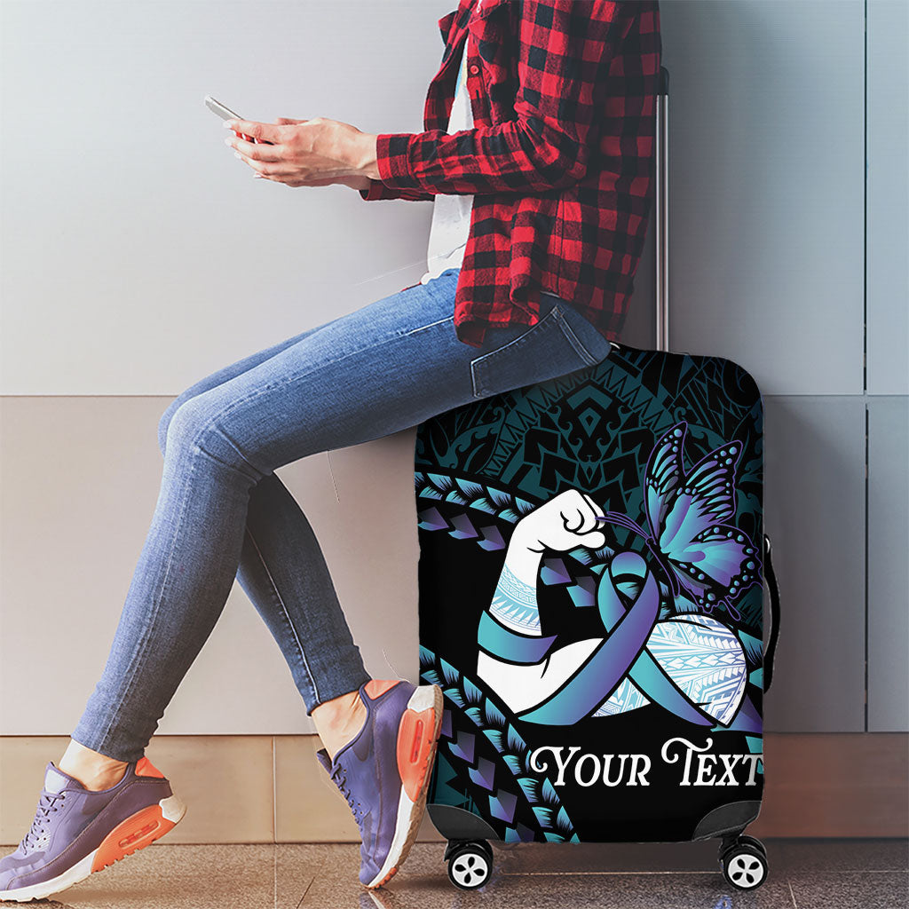 Personalised Polynesia Suicide Prevention Month Luggage Cover Brave Strong Butterfly Teal Purple Ribbon