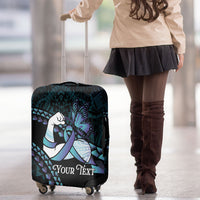 Personalised Polynesia Suicide Prevention Month Luggage Cover Brave Strong Butterfly Teal Purple Ribbon