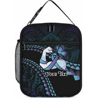 Personalised Polynesia Suicide Prevention Month Lunch Bag Brave Strong Butterfly Teal Purple Ribbon