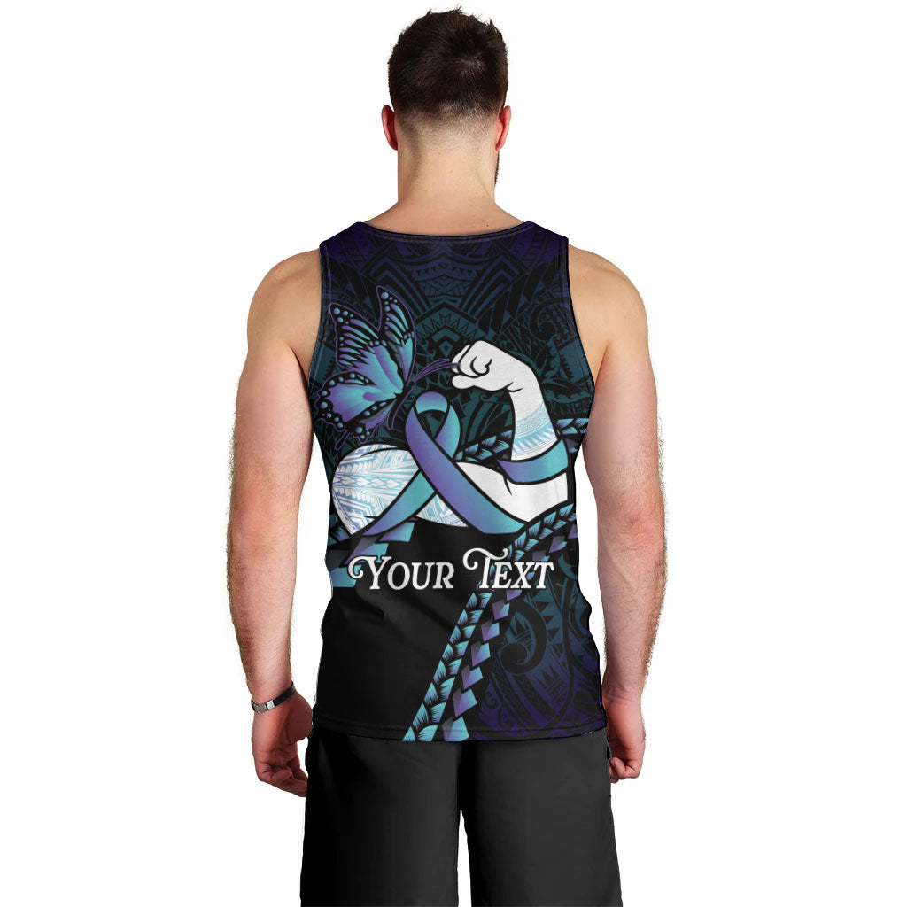 Personalised Polynesia Suicide Prevention Month Men Tank Top Brave Strong Butterfly Teal Purple Ribbon