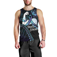 Personalised Polynesia Suicide Prevention Month Men Tank Top Brave Strong Butterfly Teal Purple Ribbon