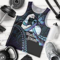 Personalised Polynesia Suicide Prevention Month Men Tank Top Brave Strong Butterfly Teal Purple Ribbon