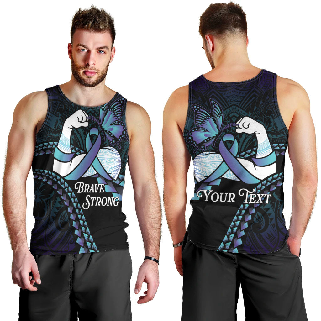 Personalised Polynesia Suicide Prevention Month Men Tank Top Brave Strong Butterfly Teal Purple Ribbon
