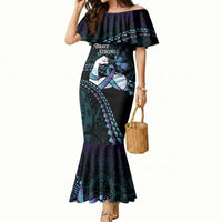 Personalised Polynesia Suicide Prevention Month Mermaid Dress Brave Strong Butterfly Teal Purple Ribbon