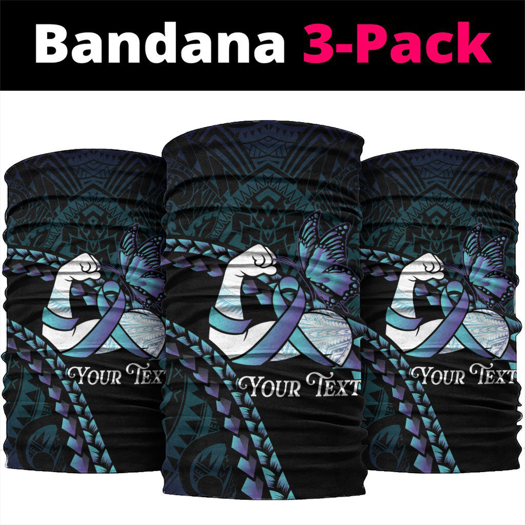 Personalised Polynesia Suicide Prevention Month Neck Gaiter Brave Strong Butterfly Teal Purple Ribbon