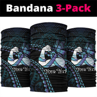 Personalised Polynesia Suicide Prevention Month Neck Gaiter Brave Strong Butterfly Teal Purple Ribbon