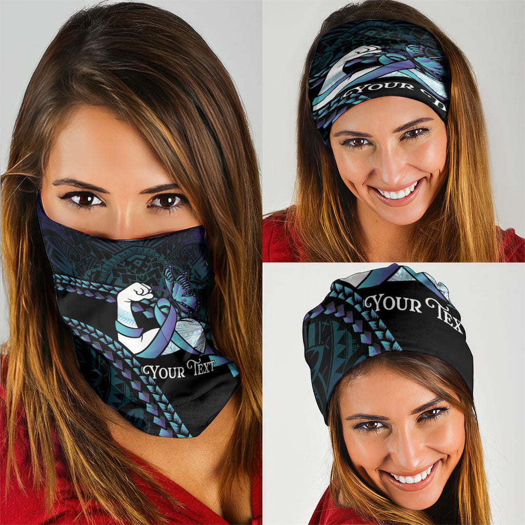 Personalised Polynesia Suicide Prevention Month Neck Gaiter Brave Strong Butterfly Teal Purple Ribbon