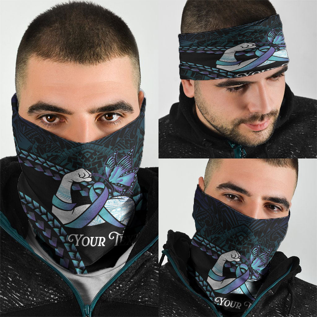 Personalised Polynesia Suicide Prevention Month Neck Gaiter Brave Strong Butterfly Teal Purple Ribbon