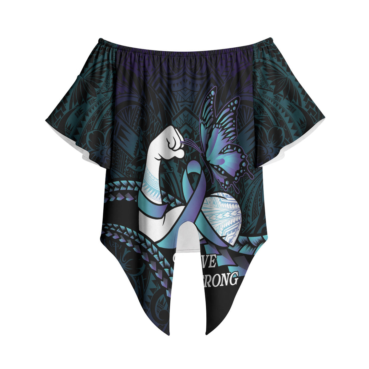 Personalised Polynesia Suicide Prevention Month Off Shoulder Wrap Waist Top Brave Strong Butterfly Teal Purple Ribbon