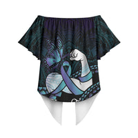 Personalised Polynesia Suicide Prevention Month Off Shoulder Wrap Waist Top Brave Strong Butterfly Teal Purple Ribbon