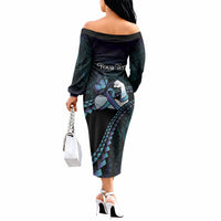 Personalised Polynesia Suicide Prevention Month Off The Shoulder Long Sleeve Dress Brave Strong Butterfly Teal Purple Ribbon