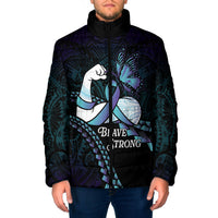 Personalised Polynesia Suicide Prevention Month Padded Jacket Brave Strong Butterfly Teal Purple Ribbon