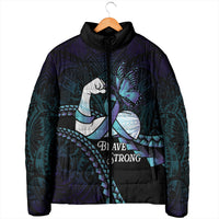 Personalised Polynesia Suicide Prevention Month Padded Jacket Brave Strong Butterfly Teal Purple Ribbon