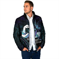 Personalised Polynesia Suicide Prevention Month Padded Jacket Brave Strong Butterfly Teal Purple Ribbon
