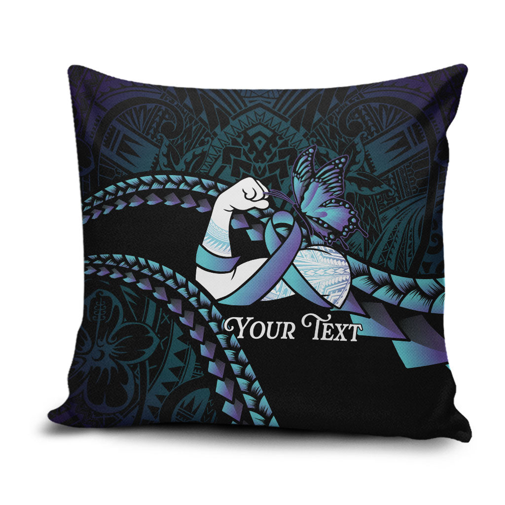 Personalised Polynesia Suicide Prevention Month Pillow Cover Brave Strong Butterfly Teal Purple Ribbon