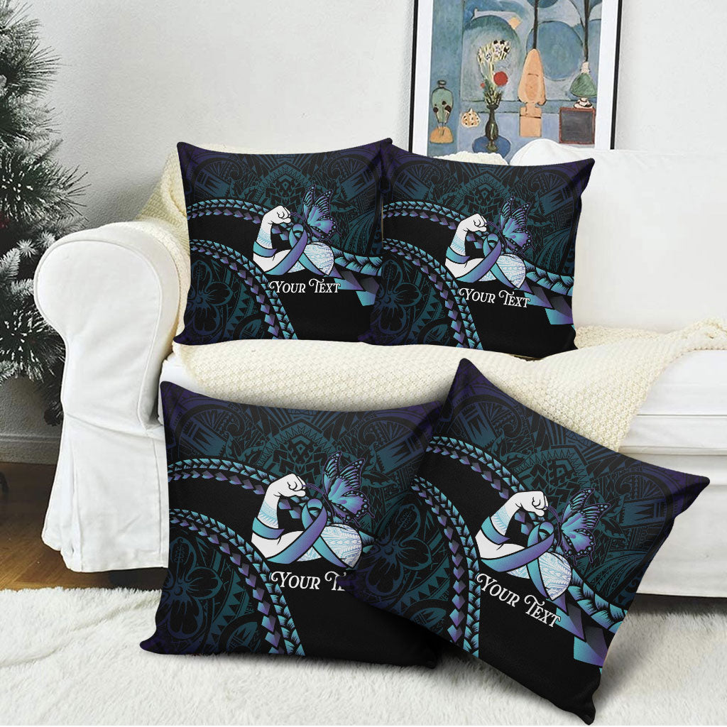 Personalised Polynesia Suicide Prevention Month Pillow Cover Brave Strong Butterfly Teal Purple Ribbon
