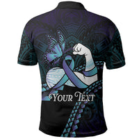 Personalised Polynesia Suicide Prevention Month Polo Shirt Brave Strong Butterfly Teal Purple Ribbon