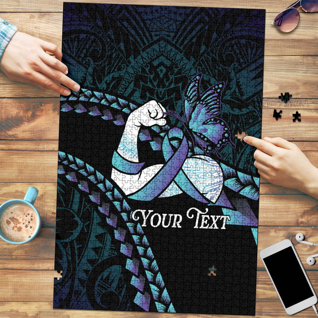 Personalised Polynesia Suicide Prevention Month Puzzle Brave Strong Butterfly Teal Purple Ribbon