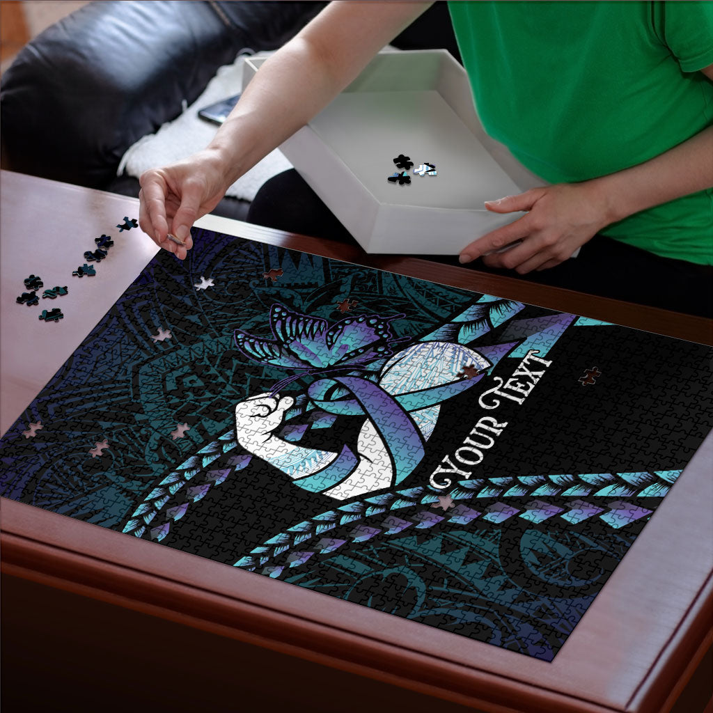 Personalised Polynesia Suicide Prevention Month Puzzle Brave Strong Butterfly Teal Purple Ribbon