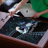 Personalised Polynesia Suicide Prevention Month Puzzle Brave Strong Butterfly Teal Purple Ribbon