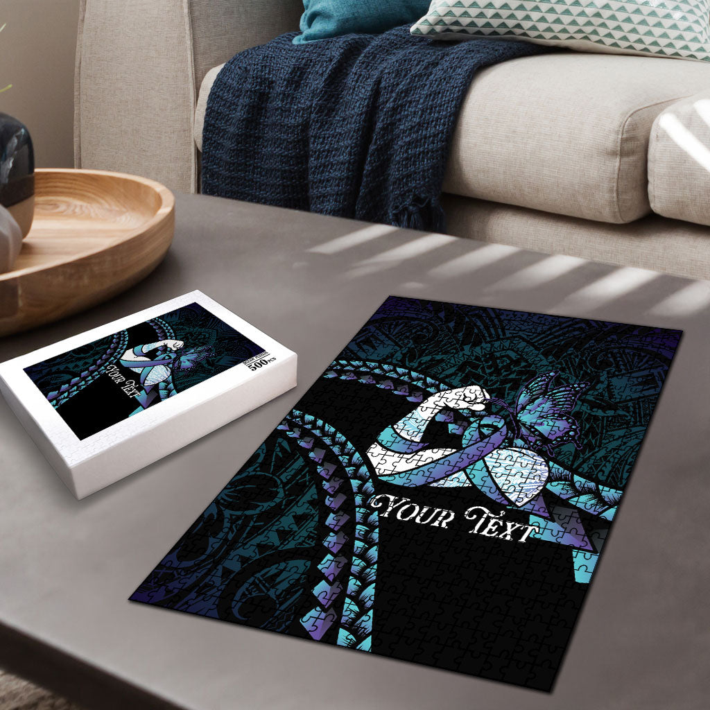 Personalised Polynesia Suicide Prevention Month Puzzle Brave Strong Butterfly Teal Purple Ribbon