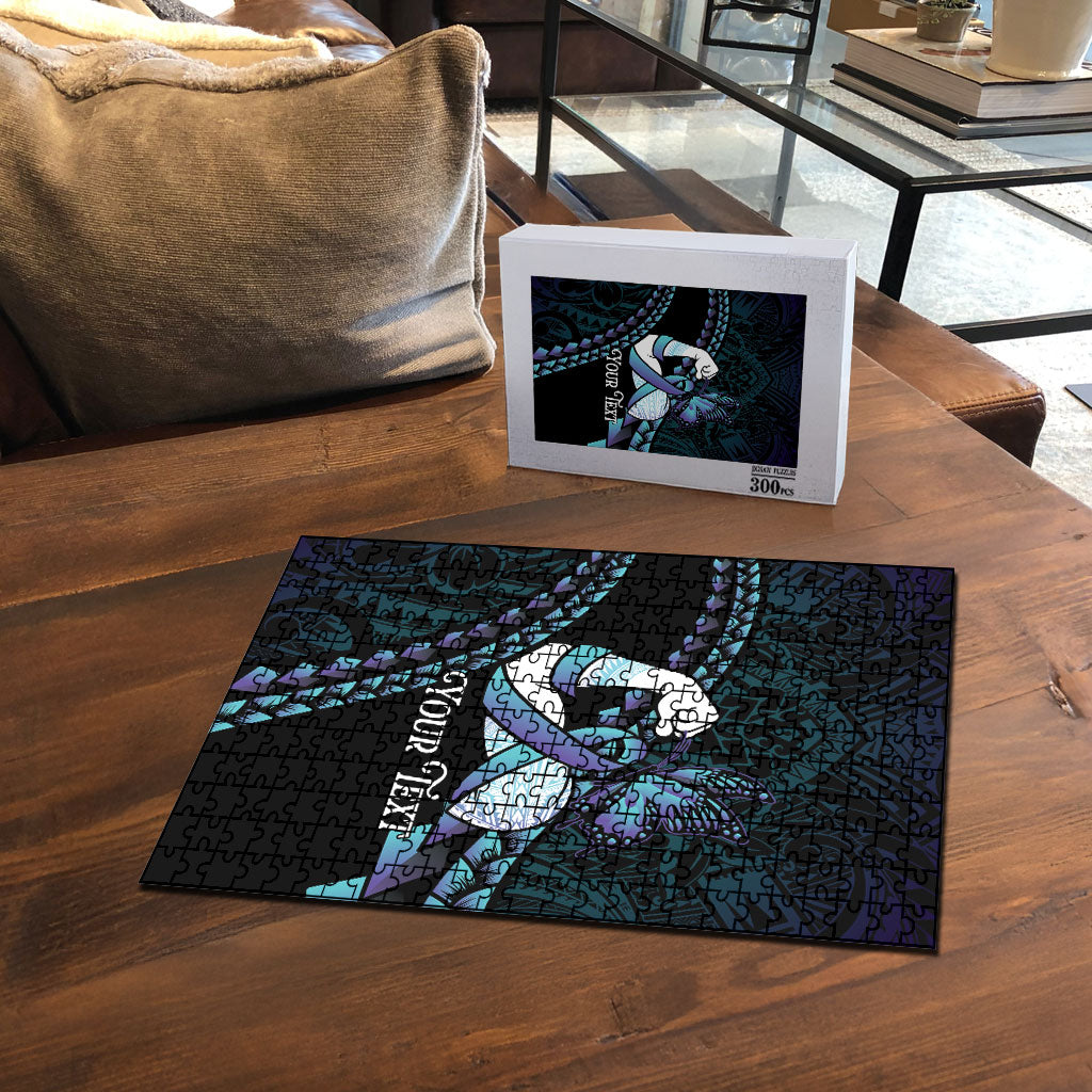 Personalised Polynesia Suicide Prevention Month Puzzle Brave Strong Butterfly Teal Purple Ribbon
