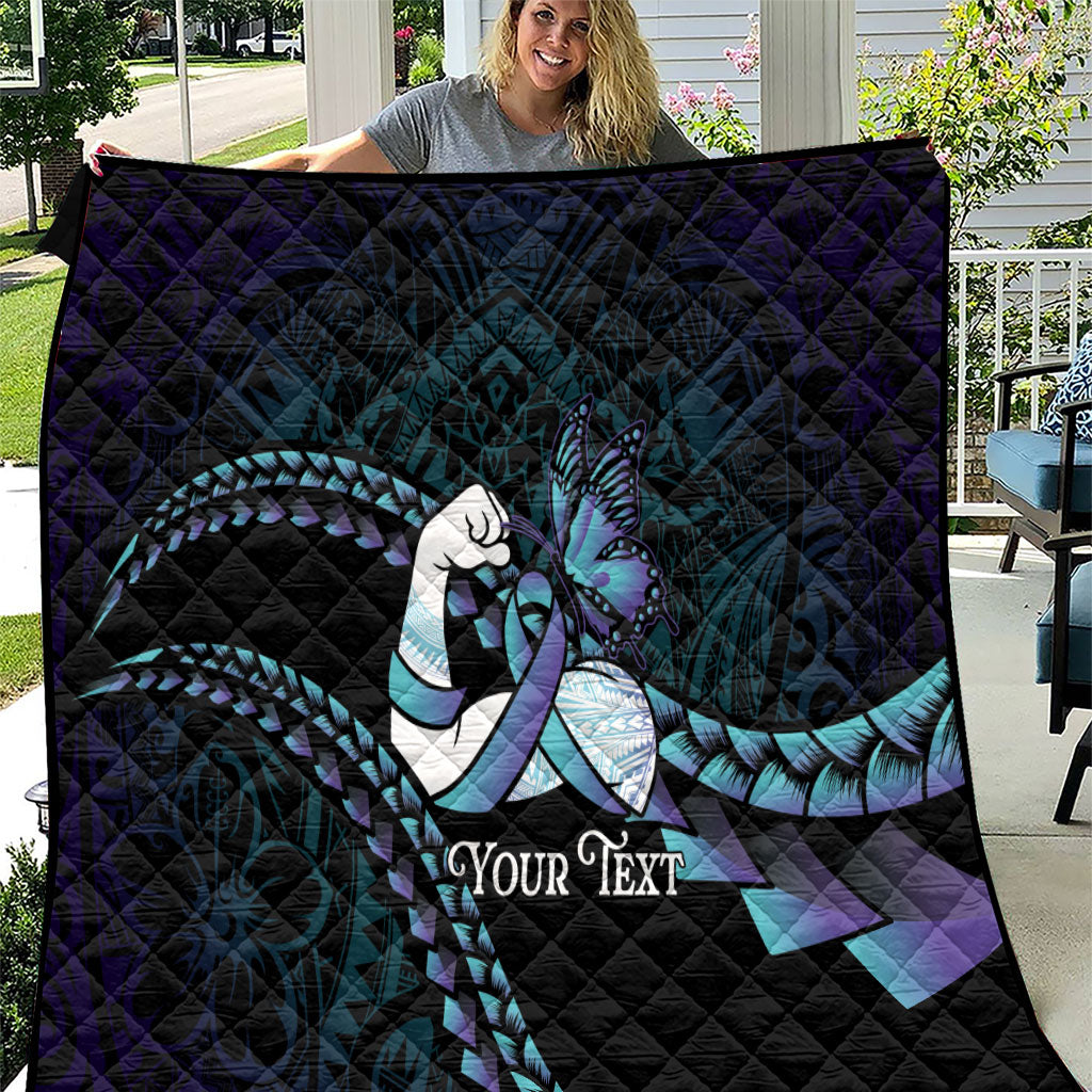 Personalised Polynesia Suicide Prevention Month Quilt Brave Strong Butterfly Teal Purple Ribbon