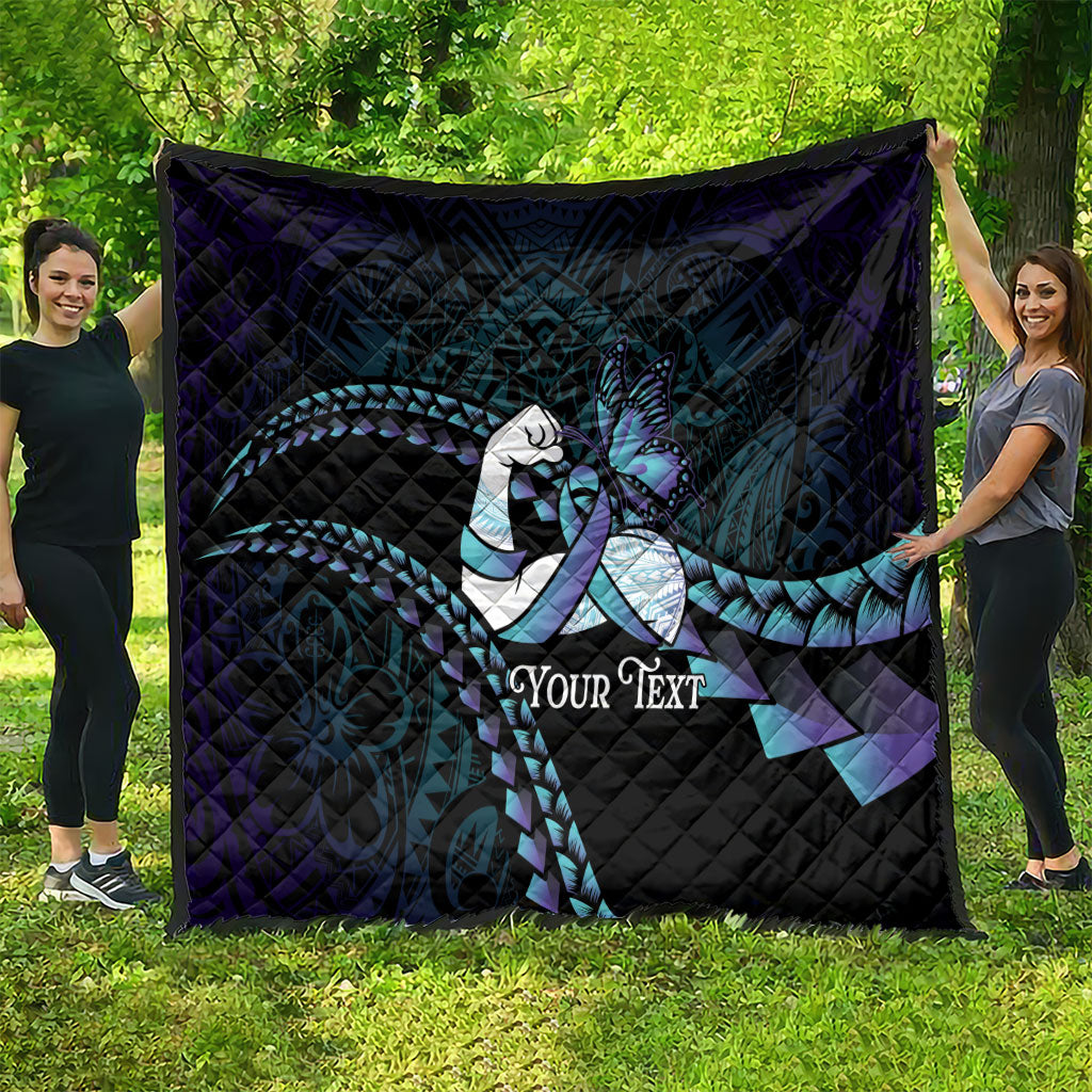 Personalised Polynesia Suicide Prevention Month Quilt Brave Strong Butterfly Teal Purple Ribbon