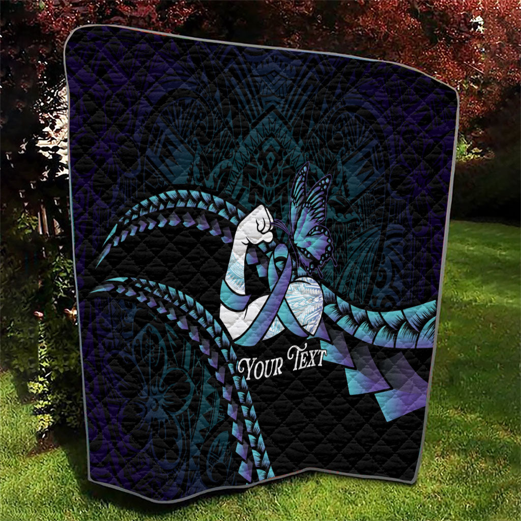 Personalised Polynesia Suicide Prevention Month Quilt Brave Strong Butterfly Teal Purple Ribbon