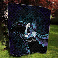 Personalised Polynesia Suicide Prevention Month Quilt Brave Strong Butterfly Teal Purple Ribbon