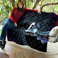 Personalised Polynesia Suicide Prevention Month Quilt Brave Strong Butterfly Teal Purple Ribbon