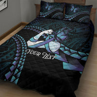 Personalised Polynesia Suicide Prevention Month Quilt Bed Set Brave Strong Butterfly Teal Purple Ribbon