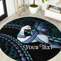 Personalised Polynesia Suicide Prevention Month Round Carpet Brave Strong Butterfly Teal Purple Ribbon