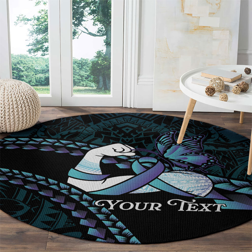 Personalised Polynesia Suicide Prevention Month Round Carpet Brave Strong Butterfly Teal Purple Ribbon