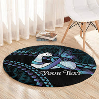 Personalised Polynesia Suicide Prevention Month Round Carpet Brave Strong Butterfly Teal Purple Ribbon