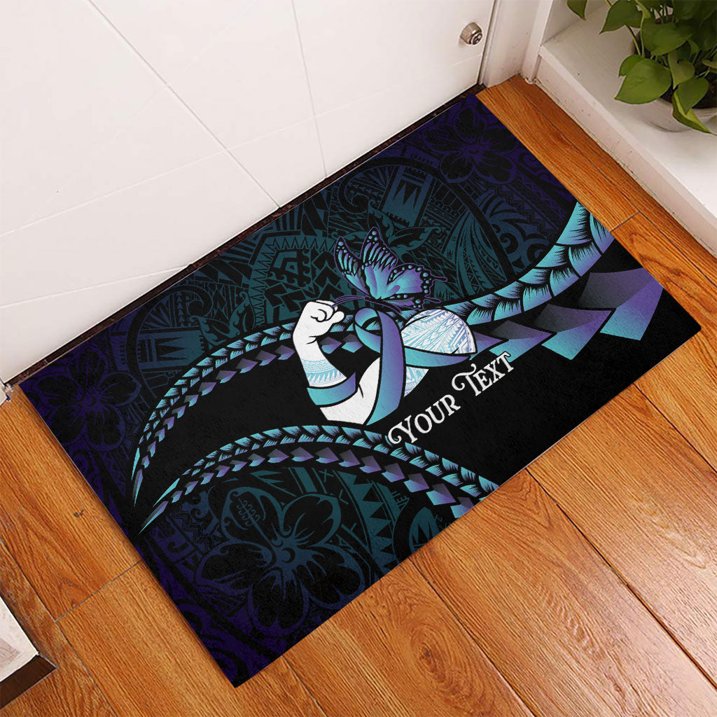 Personalised Polynesia Suicide Prevention Month Rubber Doormat Brave Strong Butterfly Teal Purple Ribbon