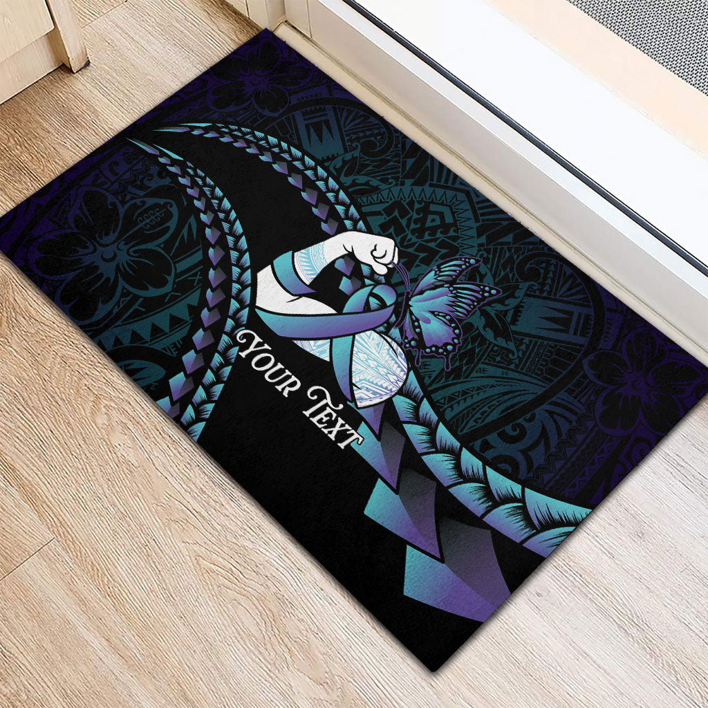 Personalised Polynesia Suicide Prevention Month Rubber Doormat Brave Strong Butterfly Teal Purple Ribbon