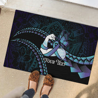 Personalised Polynesia Suicide Prevention Month Rubber Doormat Brave Strong Butterfly Teal Purple Ribbon