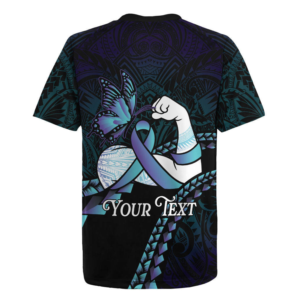 Personalised Polynesia Suicide Prevention Month Rugby Jersey Brave Strong Butterfly Teal Purple Ribbon