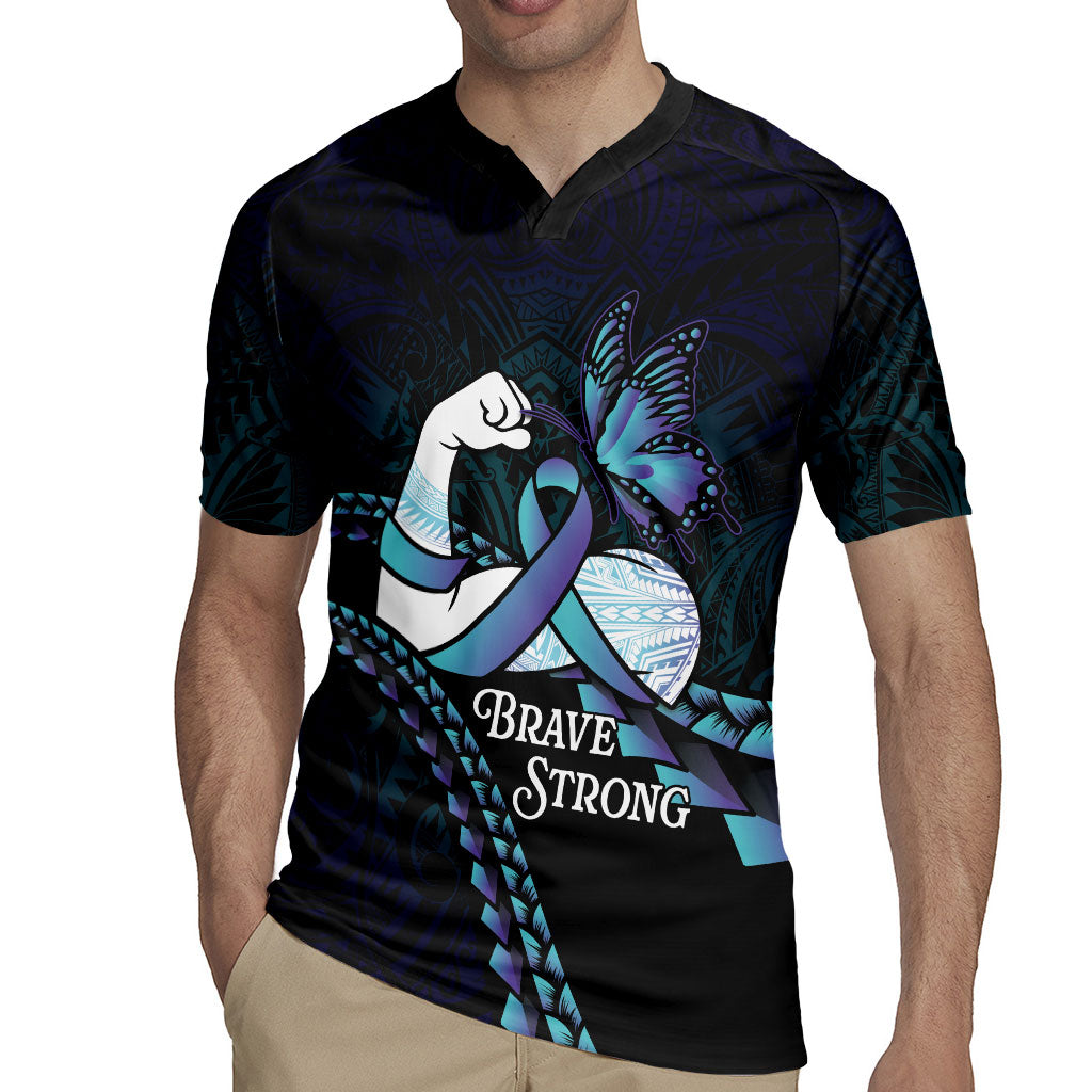 Personalised Polynesia Suicide Prevention Month Rugby Jersey Brave Strong Butterfly Teal Purple Ribbon